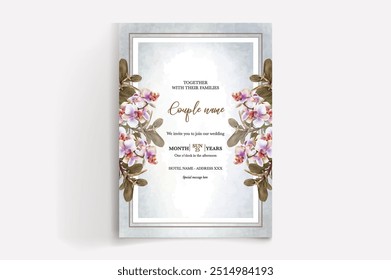 WEDDING INVITATION FRAME WITH FLOWER DECORATIONS WITH FRESH LEAVES
