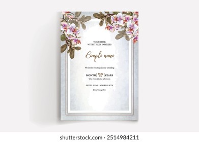 MARCO DE INVITACIÓN DE BODA CON DECORACIONES DE FLORES CON HOJAS FRESCAS