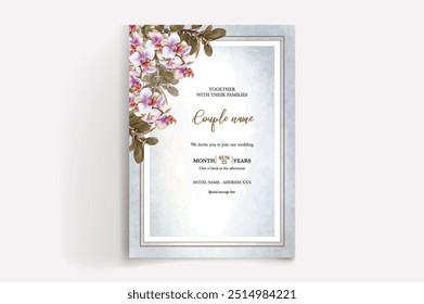 QUADRO DE CONVITE DE CASAMENTO COM DECORAÇÕES DE FLORES COM FOLHAS FRESCAS