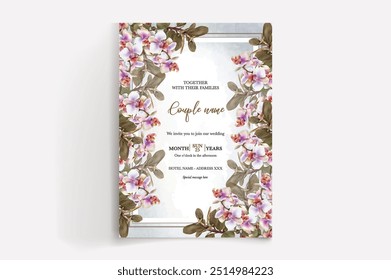 QUADRO DE CONVITE DE CASAMENTO COM DECORAÇÕES DE FLORES COM FOLHAS FRESCAS