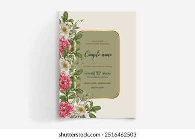 MARCO DE INVITACIÓN DE BODA CON DECORACIONES DE FLORES CON HOJAS FRESCAS