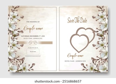 WEDDING INVITATION FRAME WITH FLOWER DECORATIONS WITH FRESH LEAVES