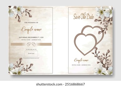 WEDDING INVITATION FRAME WITH FLOWER DECORATIONS WITH FRESH LEAVES