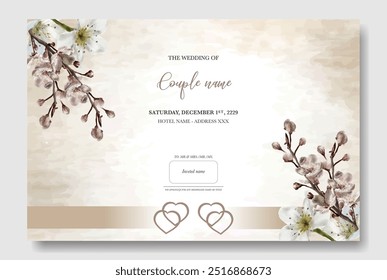 WEDDING INVITATION FRAME WITH FLOWER DECORATIONS WITH FRESH LEAVES