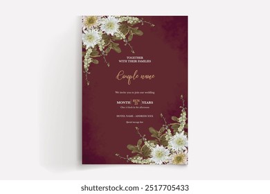 MARCO DE INVITACIÓN DE BODA CON DECORACIONES DE FLORES CON HOJAS FRESCAS