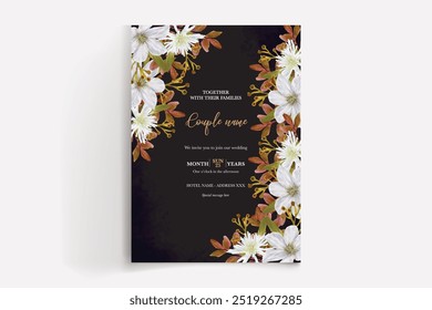 MARCO DE INVITACIÓN DE BODA CON DECORACIONES DE FLORES CON HOJAS FRESCAS