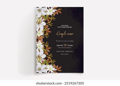 WEDDING INVITATION FRAME WITH FLOWER DECORATIONS WITH FRESH LEAVES