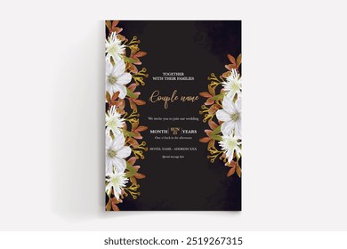 WEDDING INVITATION FRAME WITH FLOWER DECORATIONS WITH FRESH LEAVES