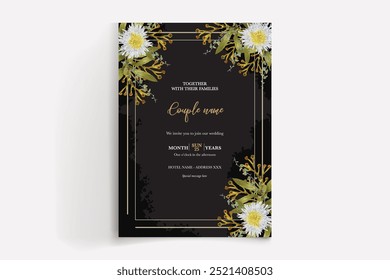 MARCO DE INVITACIÓN DE BODA CON DECORACIONES DE FLORES CON HOJAS FRESCAS