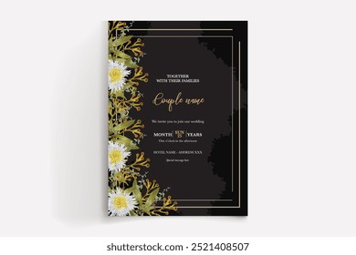 MARCO DE INVITACIÓN DE BODA CON DECORACIONES DE FLORES CON HOJAS FRESCAS