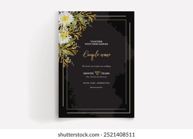WEDDING INVITATION FRAME WITH FLOWER DECORATIONS WITH FRESH LEAVES