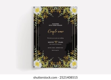 WEDDING INVITATION FRAME WITH FLOWER DECORATIONS WITH FRESH LEAVES