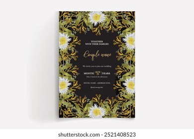 WEDDING INVITATION FRAME WITH FLOWER DECORATIONS WITH FRESH LEAVES