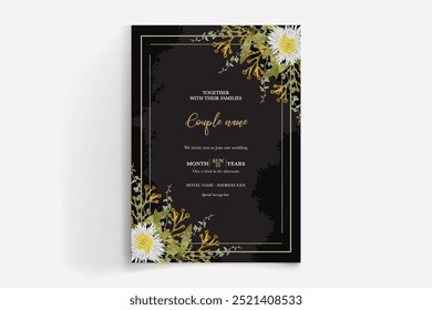 MARCO DE INVITACIÓN DE BODA CON DECORACIONES DE FLORES CON HOJAS FRESCAS