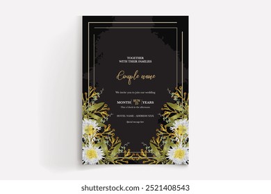 WEDDING INVITATION FRAME WITH FLOWER DECORATIONS WITH FRESH LEAVES