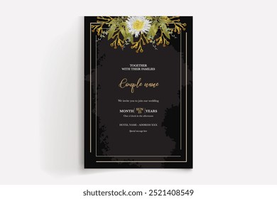 MARCO DE INVITACIÓN DE BODA CON DECORACIONES DE FLORES CON HOJAS FRESCAS
