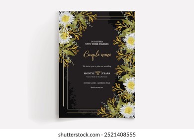 HOCHZEITSEINLADUNGSRAHMEN MIT BLUMENDEKORATIONEN MIT FRISCHEN BLÄTTERN