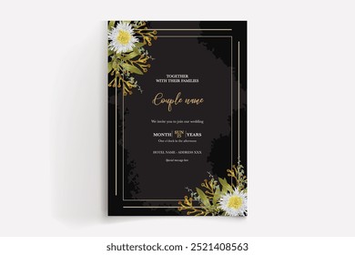 MARCO DE INVITACIÓN DE BODA CON DECORACIONES DE FLORES CON HOJAS FRESCAS