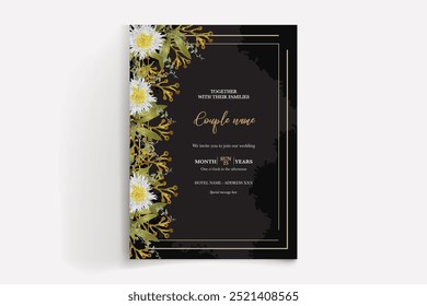 WEDDING INVITATION FRAME WITH FLOWER DECORATIONS WITH FRESH LEAVES