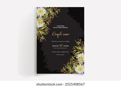 WEDDING INVITATION FRAME WITH FLOWER DECORATIONS WITH FRESH LEAVES