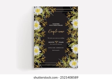 WEDDING INVITATION FRAME WITH FLOWER DECORATIONS WITH FRESH LEAVES