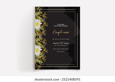 WEDDING INVITATION FRAME WITH FLOWER DECORATIONS WITH FRESH LEAVES