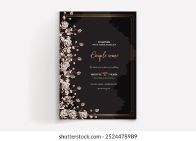 QUADRO DE CONVITE DE CASAMENTO COM DECORAÇÕES DE FLORES COM FOLHAS FRESCAS