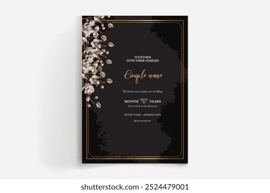 MARCO DE INVITACIÓN DE BODA CON DECORACIONES DE FLORES CON HOJAS FRESCAS