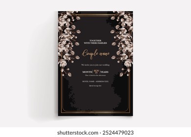 MARCO DE INVITACIÓN DE BODA CON DECORACIONES DE FLORES CON HOJAS FRESCAS