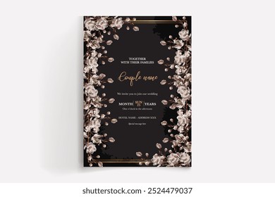 WEDDING INVITATION FRAME WITH FLOWER DECORATIONS WITH FRESH LEAVES