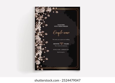 WEDDING INVITATION FRAME WITH FLOWER DECORATIONS WITH FRESH LEAVES