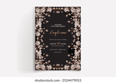 MARCO DE INVITACIÓN DE BODA CON DECORACIONES DE FLORES CON HOJAS FRESCAS