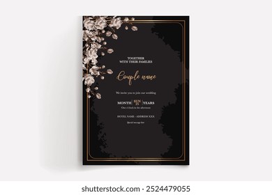 WEDDING INVITATION FRAME WITH FLOWER DECORATIONS WITH FRESH LEAVES
