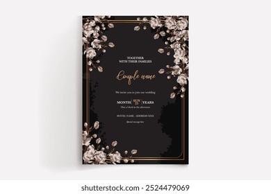 WEDDING INVITATION FRAME WITH FLOWER DECORATIONS WITH FRESH LEAVES