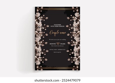 WEDDING INVITATION FRAME WITH FLOWER DECORATIONS WITH FRESH LEAVES