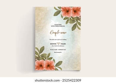 WEDDING INVITATION FRAME WITH FLOWER DECORATIONS WITH FRESH LEAVES