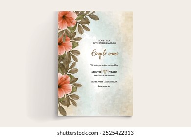WEDDING INVITATION FRAME WITH FLOWER DECORATIONS WITH FRESH LEAVES