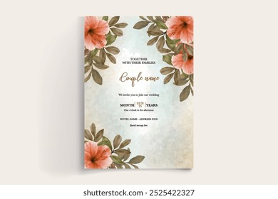 MARCO DE INVITACIÓN DE BODA CON DECORACIONES DE FLORES CON HOJAS FRESCAS