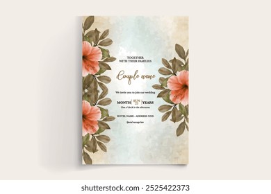 WEDDING INVITATION FRAME WITH FLOWER DECORATIONS WITH FRESH LEAVES