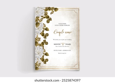 QUADRO DE CONVITE DE CASAMENTO COM DECORAÇÕES DE FLORES COM FOLHAS FRESCAS 