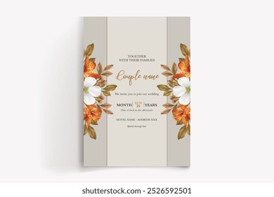 WEDDING INVITATION FRAME WITH FLOWER DECORATIONS WITH FRESH LEAVES 