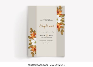 MARCO DE INVITACIÓN DE BODA CON DECORACIONES DE FLORES CON HOJAS FRESCAS 