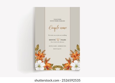 QUADRO DE CONVITE DE CASAMENTO COM DECORAÇÕES DE FLORES COM FOLHAS FRESCAS 