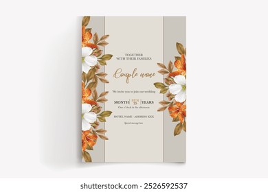 QUADRO DE CONVITE DE CASAMENTO COM DECORAÇÕES DE FLORES COM FOLHAS FRESCAS 