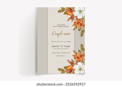 MARCO DE INVITACIÓN DE BODA CON DECORACIONES DE FLORES CON HOJAS FRESCAS 