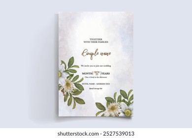 MARCO DE INVITACIÓN DE BODA CON DECORACIONES DE FLORES CON HOJAS FRESCAS 