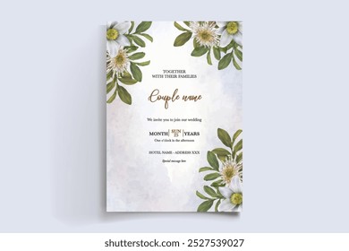 MARCO DE INVITACIÓN DE BODA CON DECORACIONES DE FLORES CON HOJAS FRESCAS 