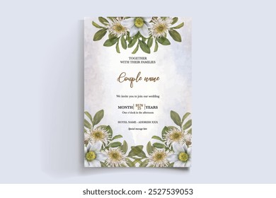 QUADRO DE CONVITE DE CASAMENTO COM DECORAÇÕES DE FLORES COM FOLHAS FRESCAS 
