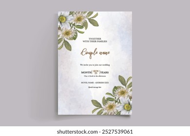 WEDDING INVITATION FRAME WITH FLOWER DECORATIONS WITH FRESH LEAVES 