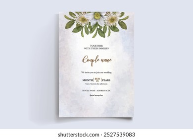 QUADRO DE CONVITE DE CASAMENTO COM DECORAÇÕES DE FLORES COM FOLHAS FRESCAS 
